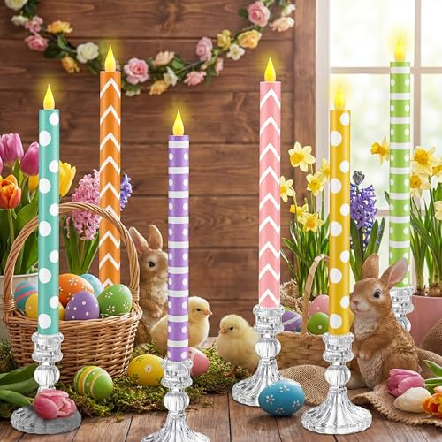 Honoson 6 Pcs Easter Flameless Taper Candles 10.6 Inch
