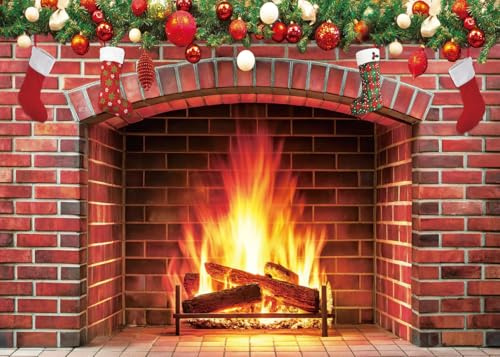 Alltten F238 - Telón de Fondo de Chimenea de Navidad de 6 x 4 pies para Pared, Fondo de Navidad, decoración de Chimenea para Interiores