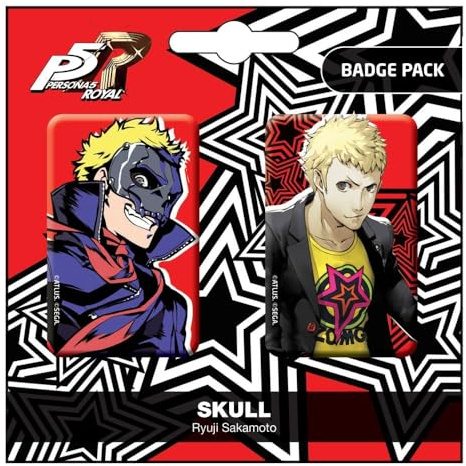 POPBuddies Persona 5 Royal Skull/Ryui Sakamoto Badge Pack, Schwarz, Rot, Gelb