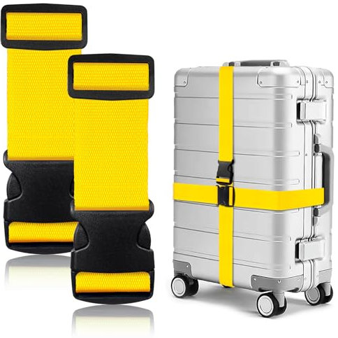 Tatxmalv 2 Stück Koffergurte, Einstellbare rutschfeste Kofferbänder, Koffer Zubehör für Schnell Erkennen Koffer (Gelb)