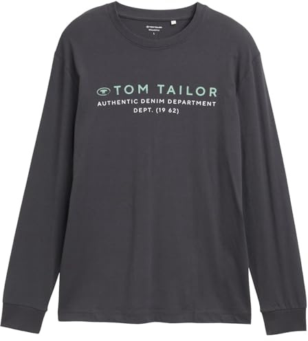 Tom Tailor Herren 1047769 Langarmshirt mit Logo-Print (1er Pack)