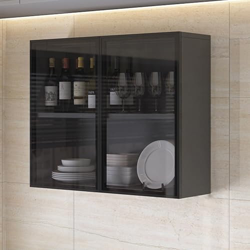 Moderno armario de cristal para baño y cocina, estante de almacenamiento con soporte de pared