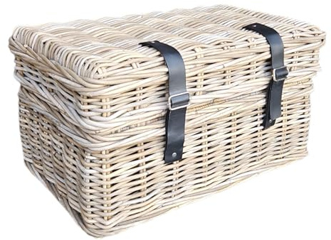 Massiver Wicker Aufbewahrungskorb 60×40×33 cm | Handgefertigt | Natürlich Rattan Korb „Alicia“ | Aufbewahrung & Dekoration für Wohnzimmer, Bad & Flur