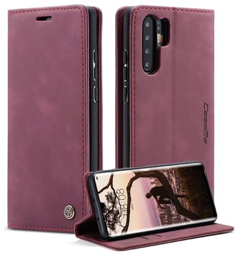 xinyunew Cover per Huawei P30 Pro,Flip Caso in PU Pelle Premium Portafoglio Custodia,Kickstand,Slot per Schede,Chiusura Magnetica per Huawei P30 Pro,Rosso