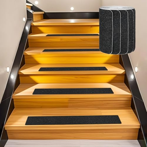 M METERXITY 10-Pack Anti Slip Traction Tape 24 x 4 Best Grit Outdoor Non-Skid Tape High Traction Friction Abrasive Adhesive für Indoor/Outdoor Stairs Step [Schwarz]