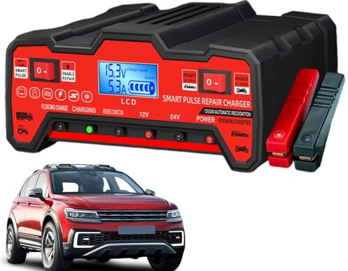 12 V 24 V Car Battery Ladegerät - Intelligenter Automobilbatterie -Pflege, Smart Trickle Ladegerät | Automatisches Batterieladegerät mit Reparaturmodus, LCD -Display, Sicherheitsschutz, Batterie -