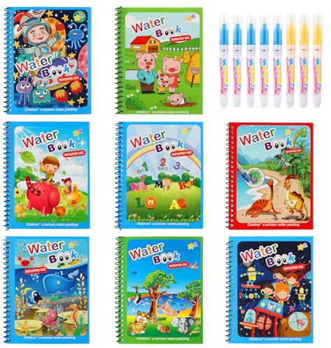 GSrenyu 8 Set Magic Water Colouring Books, Water Painting Books with Pens