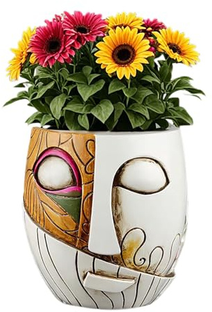 Buachois Abstract Face Planter Pot,Pottery Artistic Flowerpot Classic Funny Face Head Painting Plant Pot for Plant Lovers for Home Windowsill Balcony Decoration