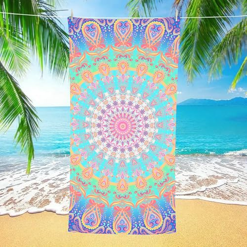 Bishilin Strandtuch Sandfrei 140x70CM, Mikrofaser Strandtücher Schnelltrocknend mit Motiv Mandala Blumen Badetücher Duschtücher Liegetuch Strand