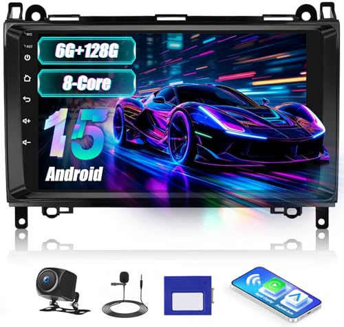 Android 15, 6G+128G 8Core GOHHDL Autoradio für Mercedes Benz A/B Class W169 W245 B200 W639 Vito Viano W906 Sprinter Carplay Android Auto, 9 Zoll Radio mit BT WiFi GPS SWC FM/RDS Rückfahrkamer MIC