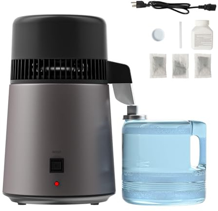 Bonnlo 4L Water Distiller Countertop Distilled Water Machine with Flame-retardant Material, BPA-Free Container & Stainless Steel Interior, 750W Distilled Water Maker Purifier (Gray)