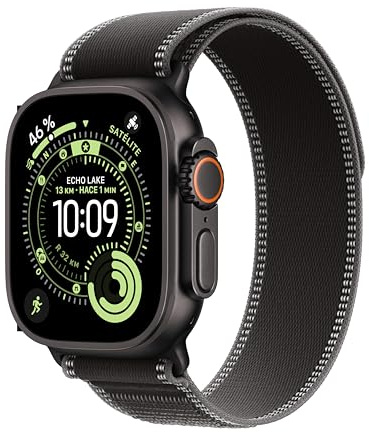 Apple Watch Ultra 3 GPS + Cellular, Reloj prémium para Running y Multideporte con Caja de Titanio Resistente de 49 mm y Correa Loop Trail Negro/carbón - Talla S/M. Monitores avanzados de Salud