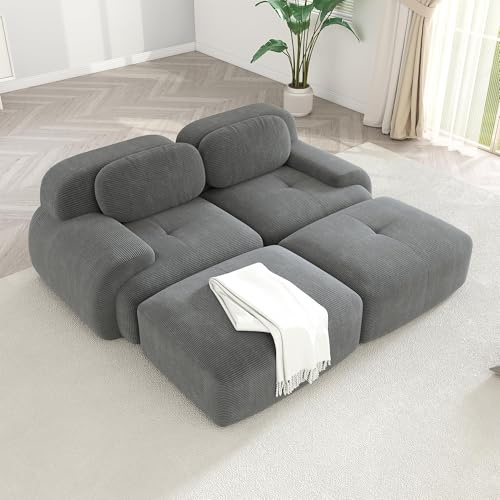 TAUIANE Modulares Ecksofa, Sofa Ohne StüTze, WolkenföRmige Ecksofas FüRs Wohnzimmer, üBergroßEs L-FöRmiges Sofa, Mit Tiefer SitzfläChe Und Hocker, Bequeme Sofas Mit Cordbezug,C,2Seater+2Ottoman