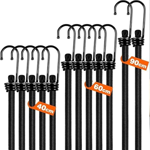 12 PCS Long Short Mix Elastic Bungee Cords With Hooks,Outdoor elastic Luggage Binding Rope,Bungee Straps, Heavy Duty elastic band,Weatherproof & UV-Resistant Elastic Bungee Straps(40CM,60CM,90CM)