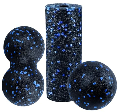 Lot de 3 balles de massage pour fascias, balles de massage pour fascias, balles de massage pour fascias, balles pour l'entraînement des fascias, balle unique + double balle + petit rouleau de fascia