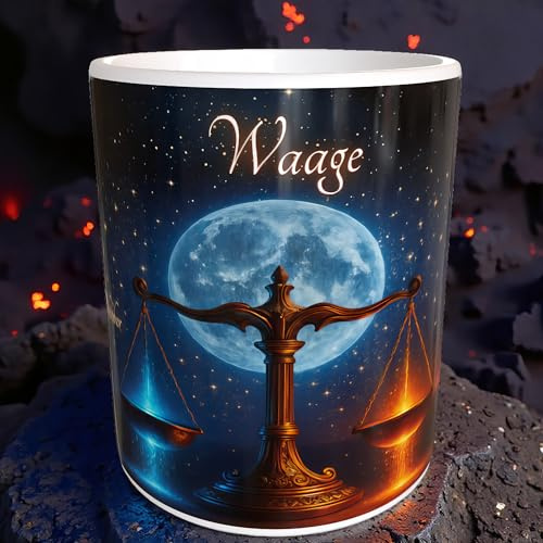 Becherbude Waage Sternzeichen-Tasse 330 ml – Weiß Geschenk | Sternzeichen Waage & Horoskop – Geschenk für Astrologie-Fans | Spülmaschinenfest | über 3.000 Spülgänge getestet