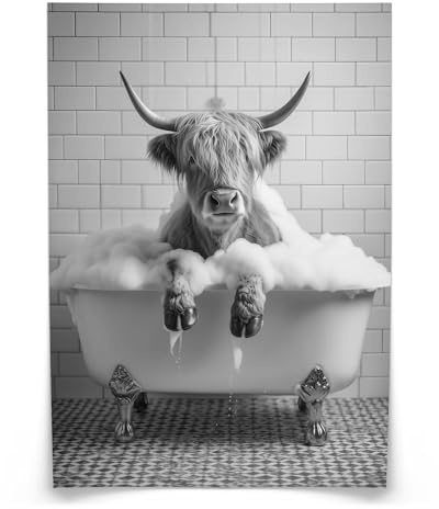 Muralo Poster Ochse in der Badewanne, ohne Rahmen, UV-beständig - 30x40 cm | Bilder, glatte und seidige Oberfläche, fotografische Druckqualität - ideal für Badezimmer und WC