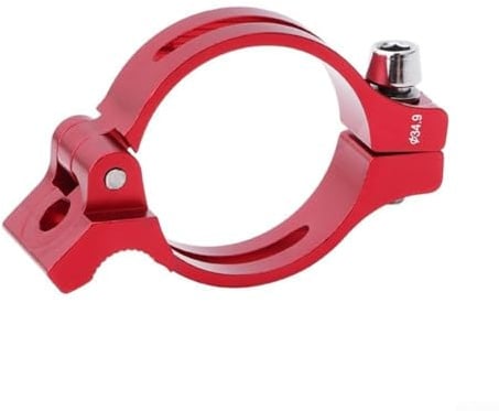 Carylozet Aluminum Alloy Front Derailleur Braze-On Clamp Band Adapter for Road & Mountain Bikes – 31.8mm / 34.9mm Seat Tube, Black or Red(RED34.9MM)