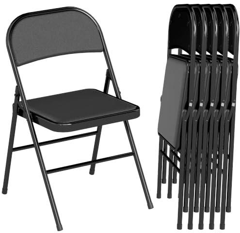 HOMCOM Klappstuhl mit Gepolsteter Rückenlehne 6er Set bis 120 kg Schwarz | Campingstuhl, Klappbar, Bürostuhl mit Stahlrahmen, Küchenstuhl mit Polster, für Gäste, Büro, Camping