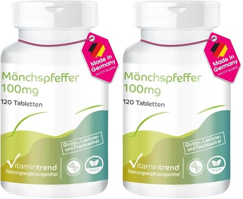 Vitamintrend Mönchspfeffer 100mg mit Zink, 120 Tabletten, schluckfreundlich, hochdosiert, Nahrungsergänzungsmittel vegan ohne Magnesiumstearat, in Deutschland hergestellt (Packung mit 2)