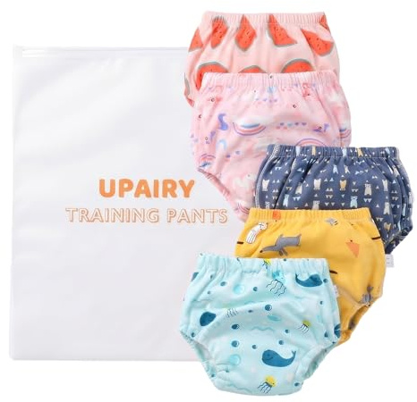 Upairy Potty Training Pants | Boys & Girls | 5 Pack | Washable & Reusable | Super Absorbent | Leakproof | | Baby Potty Training Underwear (M)