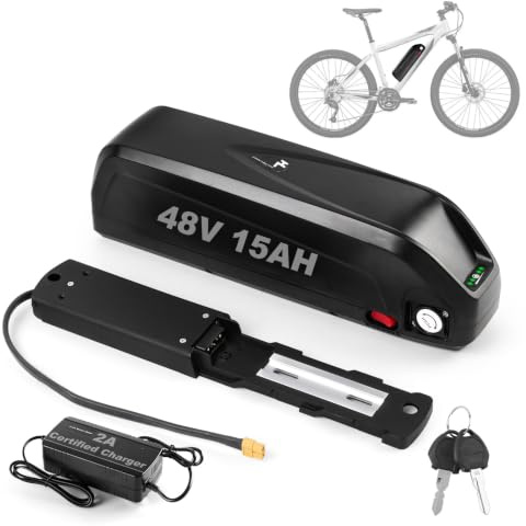iCycleCell 48V 15Ah E Bike Battery, 48V Ebike Battery with Charger, 5-Pin Base, for 50W-1000W Motor, Hailong Lithium Battery, with USB Port, for Electric Bikes Scooters Pedal Assist