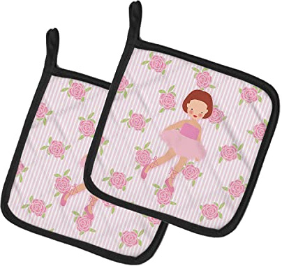 Caroline's Treasures BB5191PTHD Ballerina Red Short Hair Pair of Pot Holders, Fabric, Multicolor
