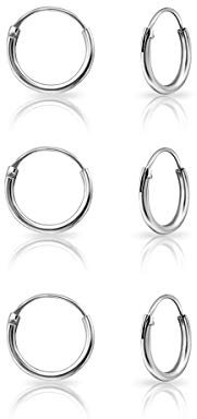 DTPsilver® 3 Paare WINZIGE Creolen Ohrringe 925 Sterling Silber - Knorpel/Wendel/Tragus - Dicke 1.2 mm - Durchmesser 10 mm