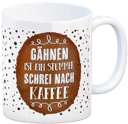 Kaffeebecher mit Spruch: Gähnen ist ein stummer Schrei nach Kaffee