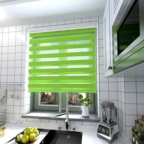 interGo Doppelrollo Klemmfix Ohne Bohren, B90cm x H210cm Duo Rollo mit Aluminium Kassette, Seitenzugrollo Easyfix für Fenster & Türen - Grün