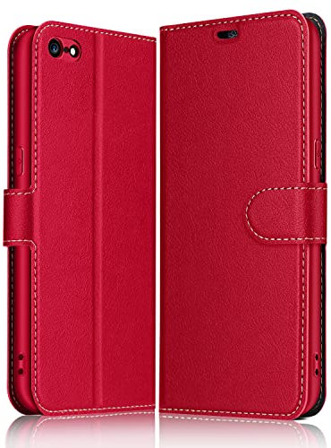 ELESNOW Case for iPhone 6 / 6S, Premium Leather Flip Phone Case Cover with Magnetic Closure Compatible with iPhone 6 / 6S (Red)