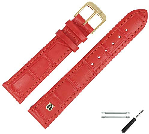MARBURGER Uhrenarmband 16mm Leder Rot Gold Alligator Prägung Mit Naht - Montage Set 5281642000220