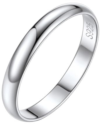Silvora Minimalistischer Konvexer Ring 925 Silber Schlichter Glänzender Fingerring 3mm breit Dünne Schmale Band Ring für Damen Herren in Silber Ringgröße 57(18)