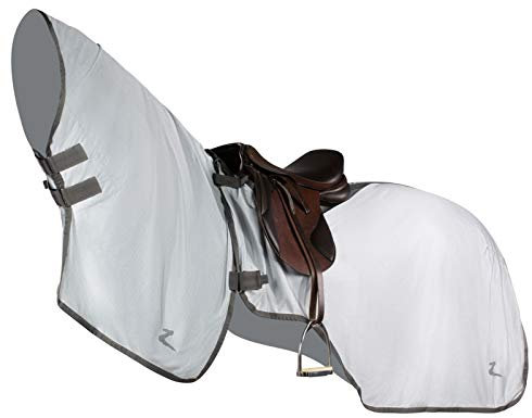 Horze Pferde Fliegenausreitdecke Eira, Fliegendecke für Pferd und Pony, Grau, 145
