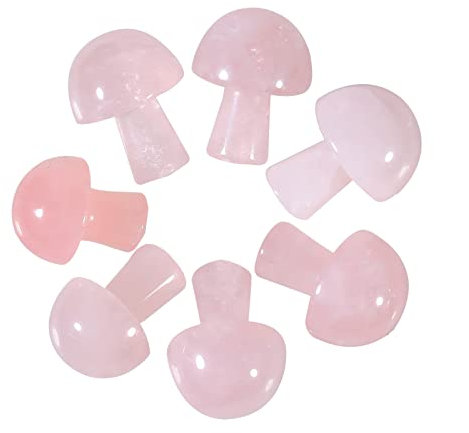 Lovionus89 7Pcs Crystal Mushroom Sculpture Stone Statue Figurine, Hand Carved Gemstone Mushrooms Crafts Healing Chakra Decor, Rose Quartz