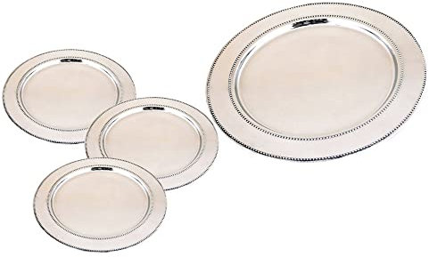 Kosma Set of 4 Piece Premium Charger Plates, Size – 33 cm, Stainless Steel High Polished Charger Plate | Decorative Under-Plates