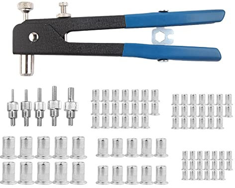 POIU Kit d'outils de 86 pièces pour rivets et écrous à riveter, pistolet à riveter à main robuste avec écrous et mandrins filetés M3/M4/M5/M6/M8, pour meubles, voiture, bricolage