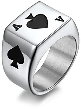 Banemi Verlobungsring für Männer, Goth Punk Ring Pik Ass Schwarz Herrengeschenke zum Geburtstag Einzigartiger Freund Größe 67 (21.3)