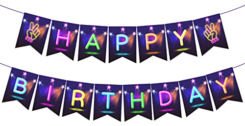 Dusenly Neon Happy Birthday Banner Glow in the Dark Birthday Banner Regenbogen Neon Schild Schwarzlicht Party Dekoration Supplies