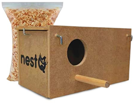 Nest für Wellensittiche mit Spänen für das Bett, mit Haken für Vogelkäfige, Zuchthaus aus Holz für Vögel, 20 cm x 11 cm x 11 cm