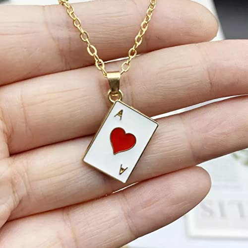 Damen Halskette Halskette Anhänger Schmuck Statement Poker Halskette Lucky Ace of Spades Anhänger Rot Schwarz Gold Farbe Gliederkette Schmuck Glückskarten Geschenke für Frauen