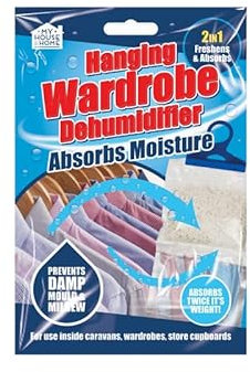 Blue & White Plastic Hanging Wardrobe Dehumidifier, 1 Pack - 2-in-1 Freshen, Absorbs Twice Its Weight, Ideal for Wardrobes, Caravans, Cupboards, & More