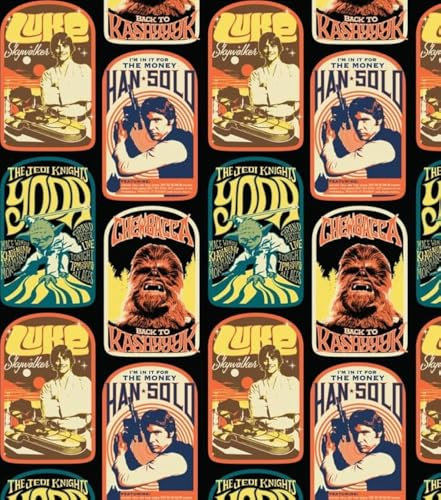 Rebel Badges Star Wars Baumwollstoff, verkauft von 91 cm, 112 cm breit, schwarz (100% Baumwolle, echter Lizenzstoff zum Basteln, Quilten, Nähen, Wimpelketten)