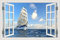 MUMUWUSG Vinyl 3D Wandaufkleber 30X20Cm Blau Himmel Meer Boote Fototapete Fenster Fensterblick 3D, Tapete Fototapete 3D Effekt Wandbild Wandtapete ​Für Wohnzimmer Schlafzimmer