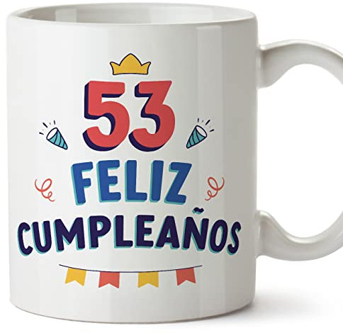 MUGFFINS Tazas 53 Cumpleaños - En Español - ¡Feliz Cumpleaños! - 11 oz / 330 ml - Regalo original y divertido