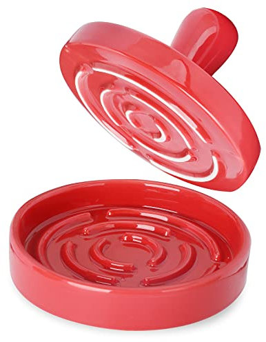QUXIJA Burger Press 5 Ceramic Hamburger Press Patty Maker, Round Burger Smasher for BBQ, Grill Presses Burger Mold Ring, Griddle Accessories, Red