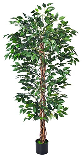 HAIHONG Artificial Ficus Tree 5FT Faux Silk Plants with Sturdy Plastic Nursery Pot,Fake Ficus Trees for Home Office Farmhouse Indoor Outdoor Decor Perfect Housewarming Gift (5FT-1Pack)