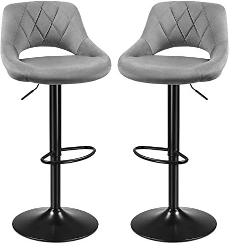 WANZHE Barhocker, 2 Stück Hochstühle, Sitze für Küche, Veloursbezug, Fußstütze, Metallstruktur, höhenverstellbar, drehbar, höhenverstellbar 55-75 cm (2, Hellgrau)