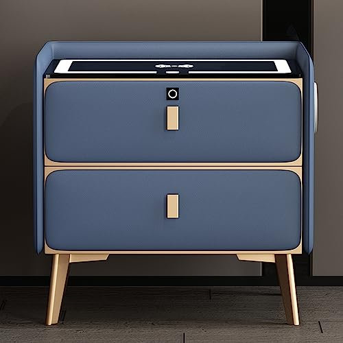Smart Nightstand, Modern bedside table with Fingerprint Lock Drawer, smart side table with Wireless Charging Station, end table with 3 Color LED Lights and Bluetooth Speaker, End Table Organizer ( Col