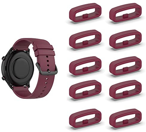 SMYAOSI 10 Pièces Passant de Montre Garmin Anneau Bracelet,Connectée Passant Bracelet Montre Silicone,Boucles Bracelet de Montre Caoutchouc,Boucles Rechange Mi Watch Bracelet Accessoire (18mm, Rouge)